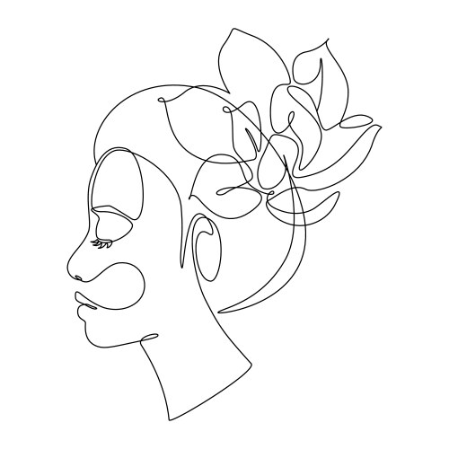 woman face with lotus flower in continuous line vector image