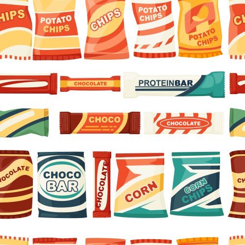 Snack product seamless pattern for vending Vector Image