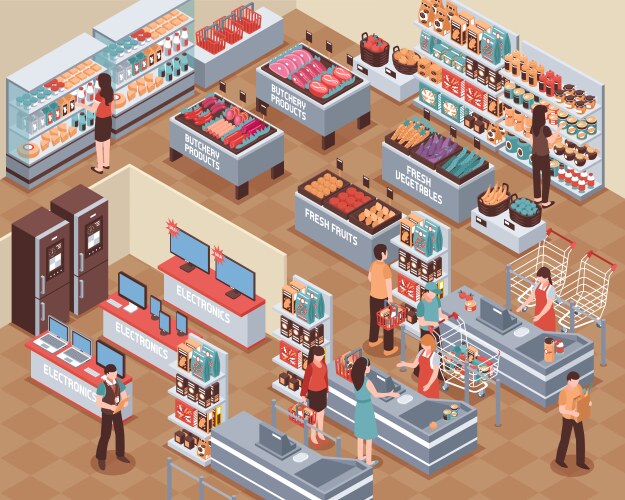 Isometric supermarket Royalty Free Vector Image