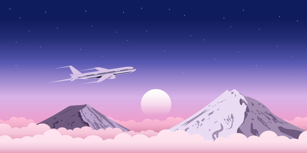 Airplane flying over clouds flat design Royalty Free Vector