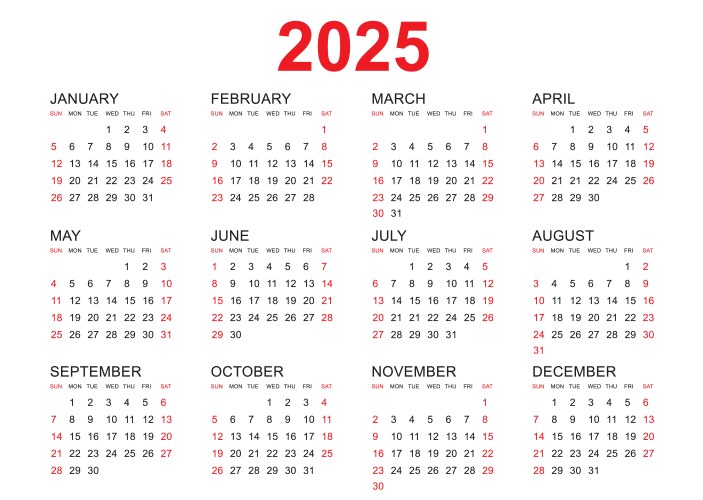 calendar 2025 template simple vector image