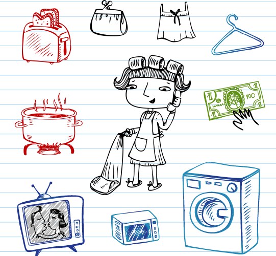 Housewife doodle set vector image