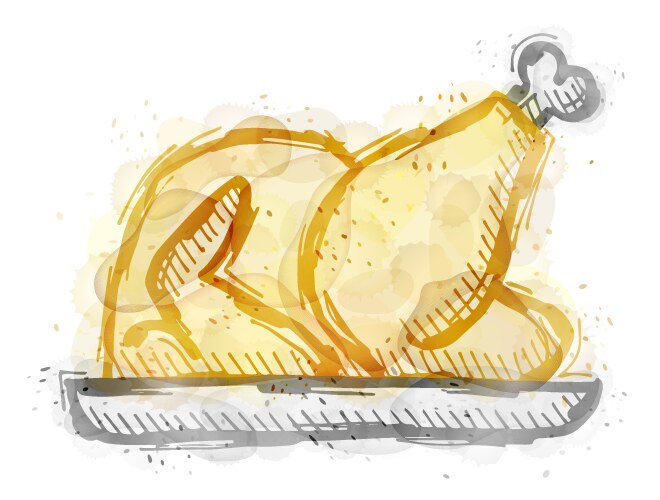 Watercolor Roast Turkey Vector Image