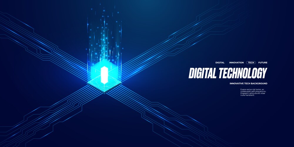 Isometric digital cpu processor with abstract vector image