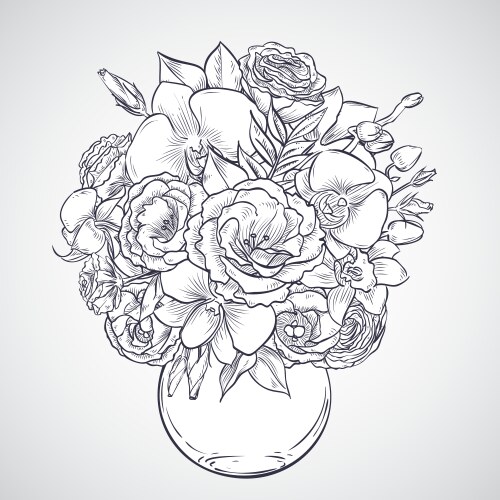Elegant Lisianthus & Orchid Bouquet Vector Image