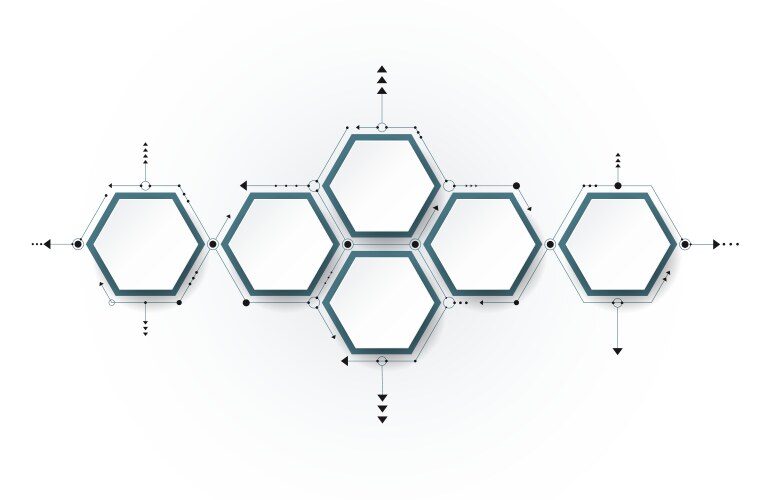 Molecule with 3d paper label hexagon background Vector Image