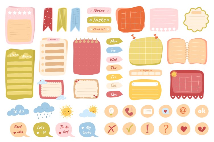 Cute sticky notes mega set in flat design vector image