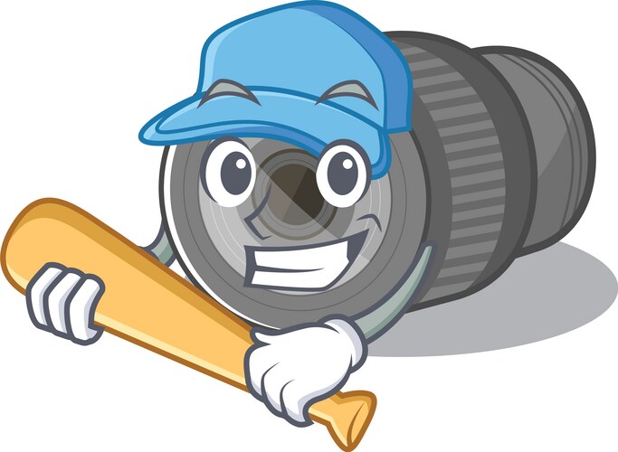 playing baseball zoom lens mascot isolated