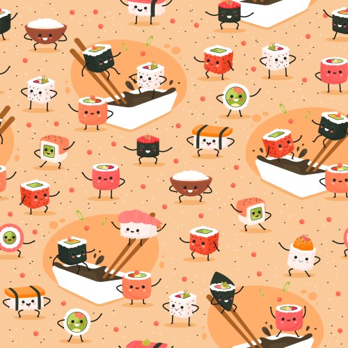 Seamless sushi pattern funny asian foods Vector Image