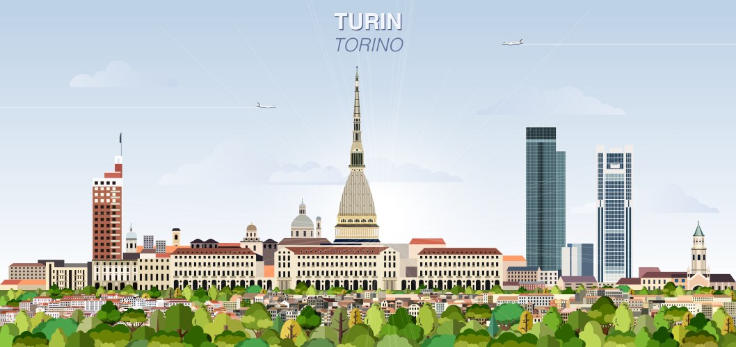 Turin city skyline on gradient beautiful day sky Vector Image