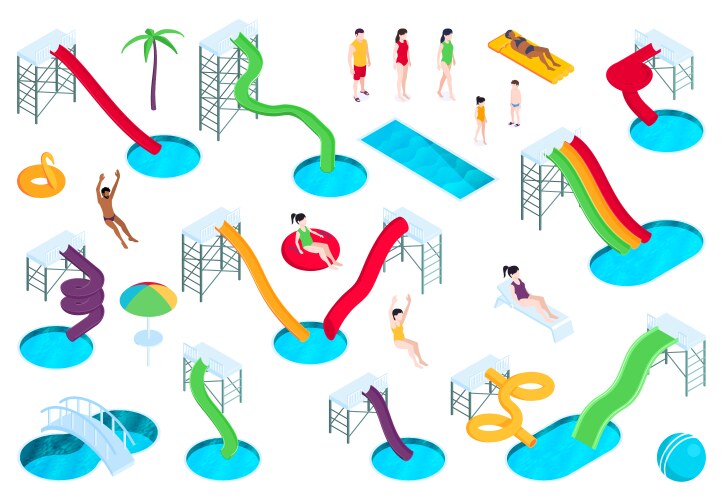 Isometric aqua park composition Royalty Free Vector Image