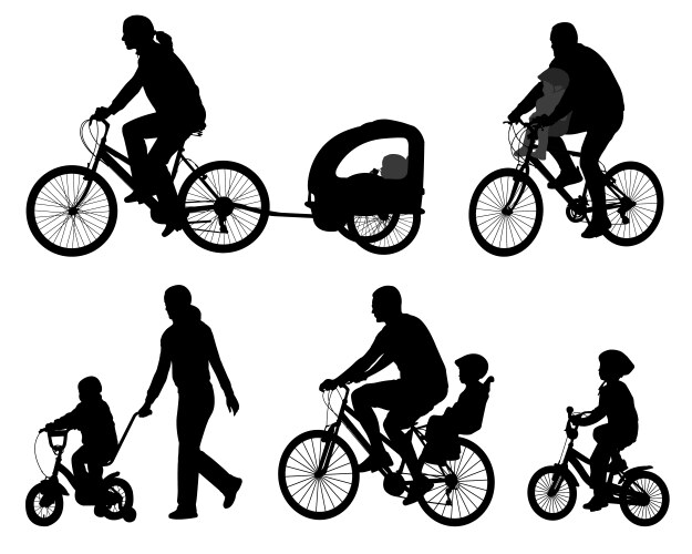 Family Cycling Silhouette Vector Image