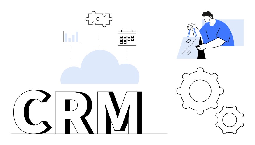 Crm integration with cloud technology data vector image