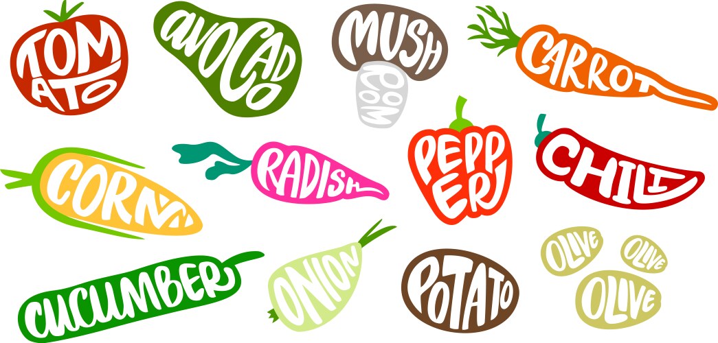 vegetables lettering grocery badges vector image