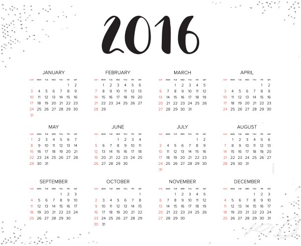Annual Calendar Template Week Starts On Sunday Vector Image Annual Calendar Template Week Starts On Sunday Vector Image