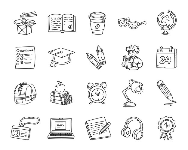 Student school life set in outline line art Vector Image
