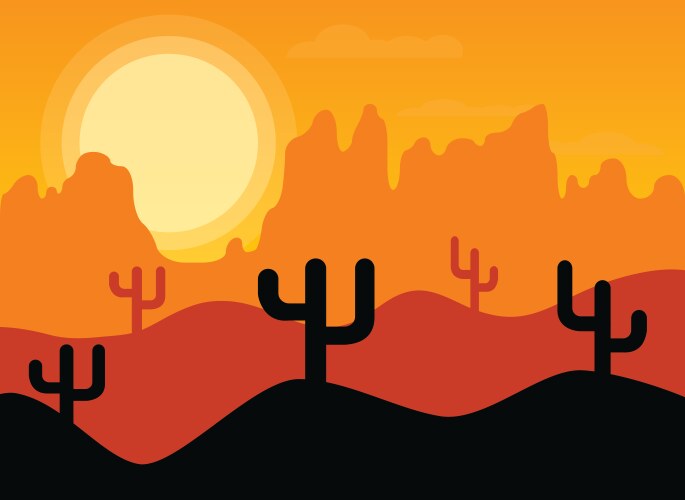 Desert landscape with cactus and mountains Vector Image