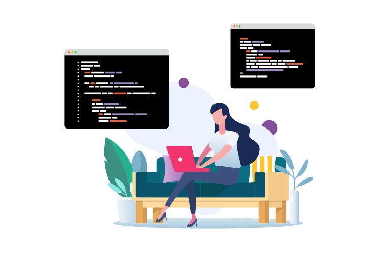 Software Developer Coding at Home vector image