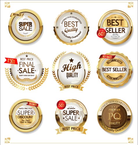 White and gold badges luxury collection 05 vector image