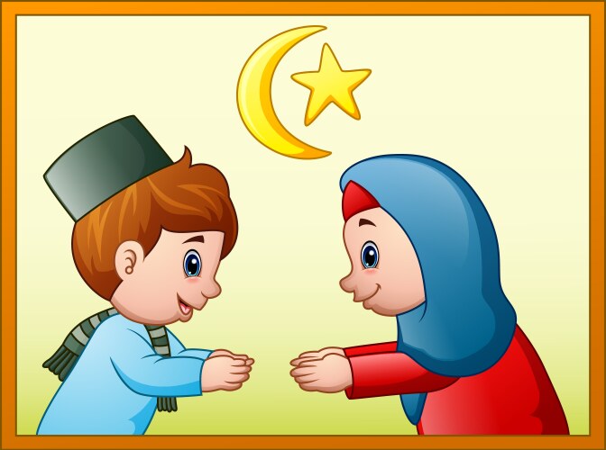 muslim couple kid will do handshake to apologize f vector image