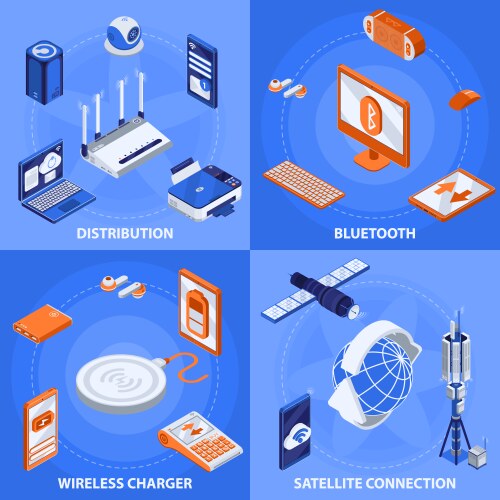 Wireless technology isometric concept icons set vector image