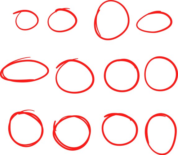 Set of red hand drawn scribble circles Royalty Free Vector