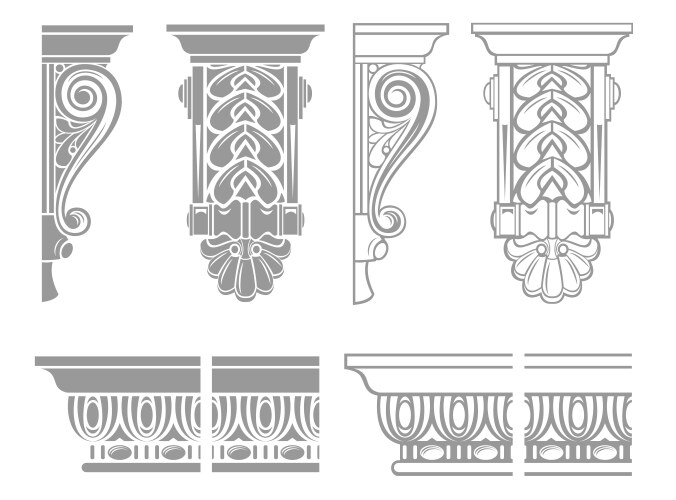 set of brackets in engraving style vector