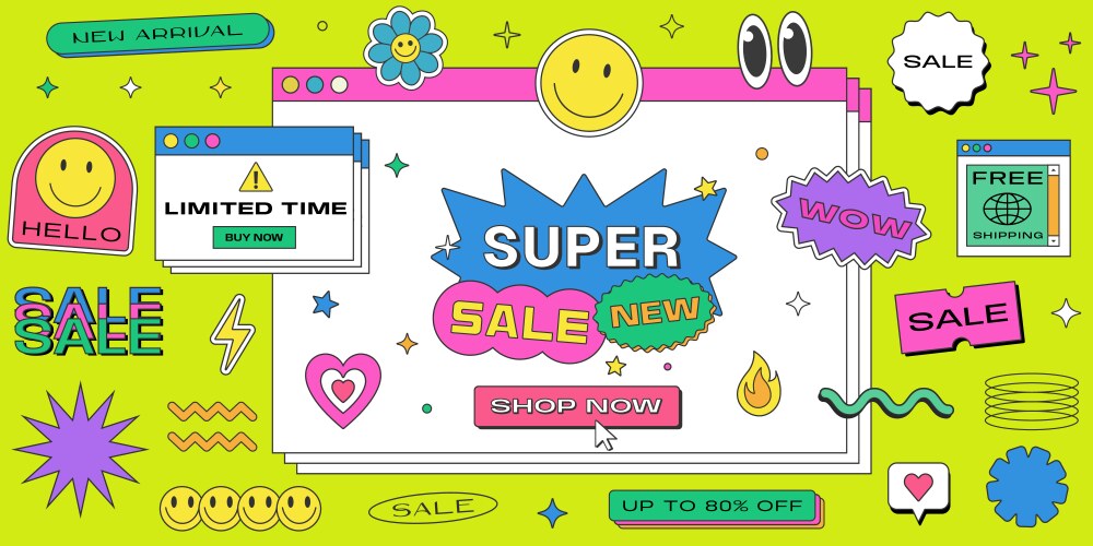 super sale cool vaporwave computer interface vector image