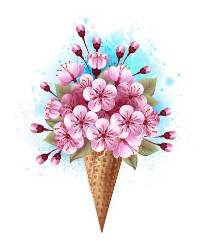 Pink sakura waffle cone Vector Image