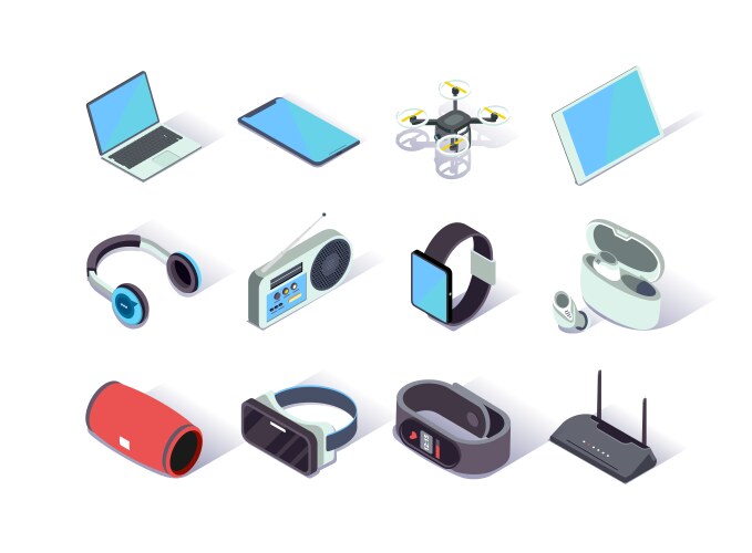 Devices and gadgets isometric icons set vector image