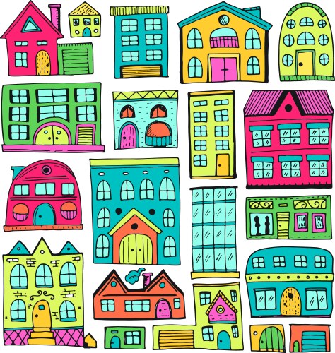 Doodle of house set cartoon design Royalty Free Vector Image