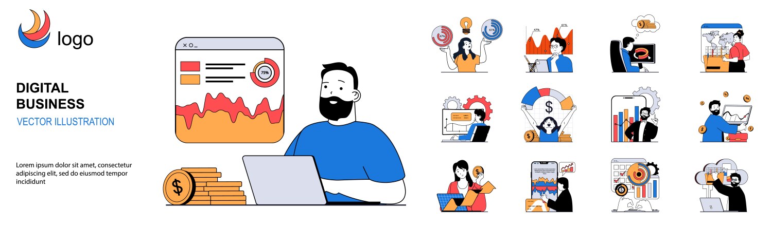 Seo analysis concept with character situations Vector Image
