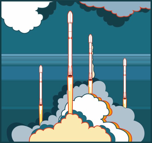 Space rocket launch in paper art style a4 size Vector Image
