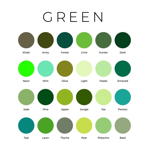 green color shades swatches palette with names vector image