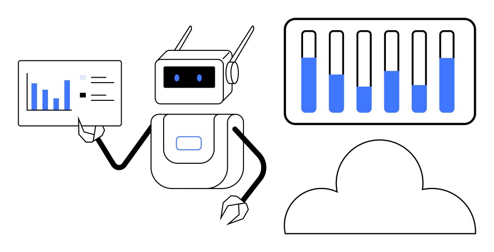 Robot analyzing data insights with bar chart vector image