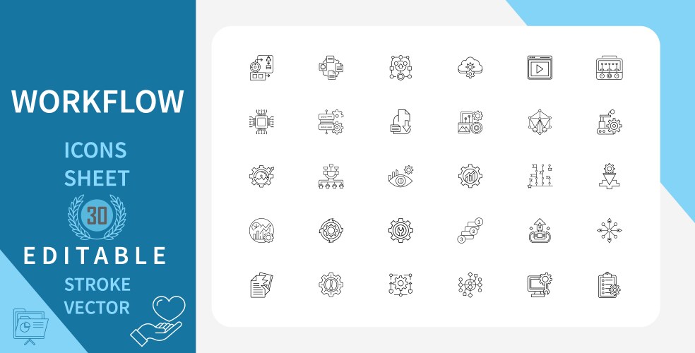 Workflow processing operation line icons set vector image