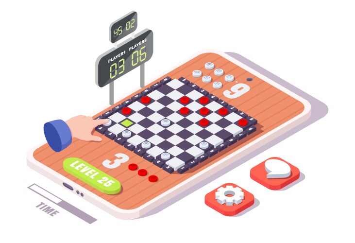 Isometric checkerboard hand playing checkers vector image