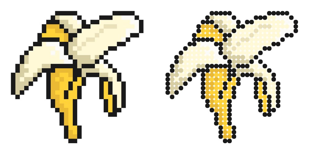Pixel icon peeled banana fruit diet Vector Image
