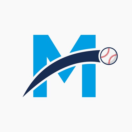 baseball logo on letter m with moving