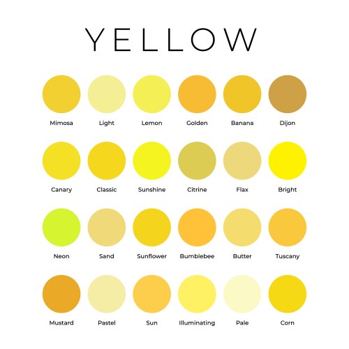 yellow color shades swatches palette with names vector image