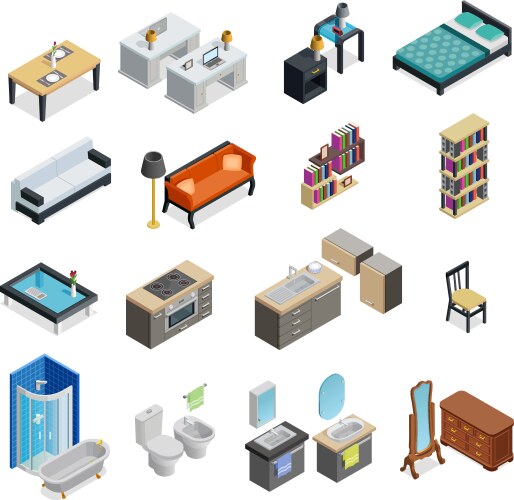 Furniture isometric icons Royalty Free Vector Image