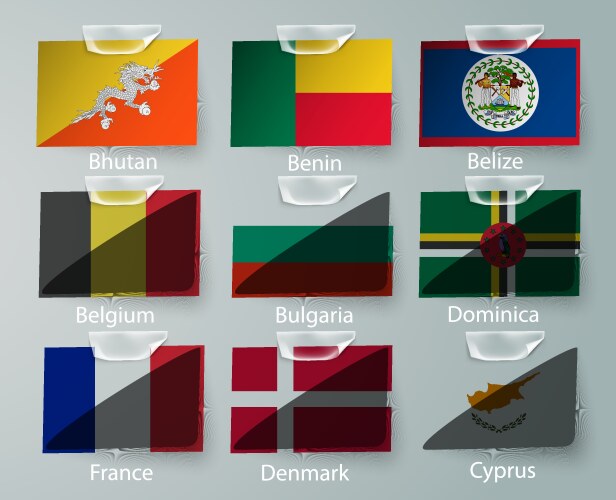 Realistic set flags paper countries Royalty Free Vector