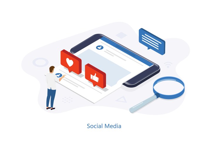 social media concept with characters isometric vector