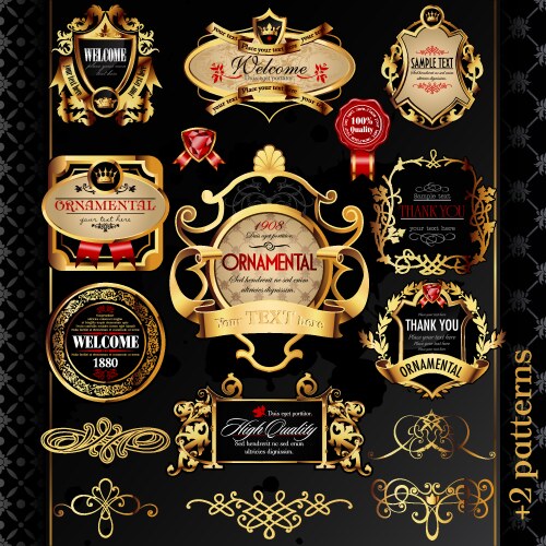 Golden Labels & Decorations Vector Image