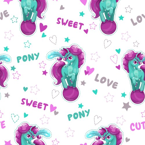 seamless pattern with cute cartoon horse vector