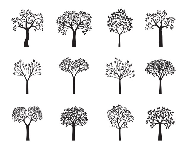 Trees set in grassland black sections Royalty Free Vector