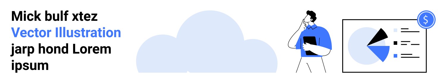 Man analyzing pie chart data with tablet in cloud vector image