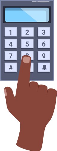 Hand entering code on security keypad with buttons vector image