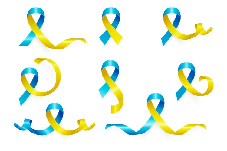 3d realistic yellow and blue ribbon icon vector image