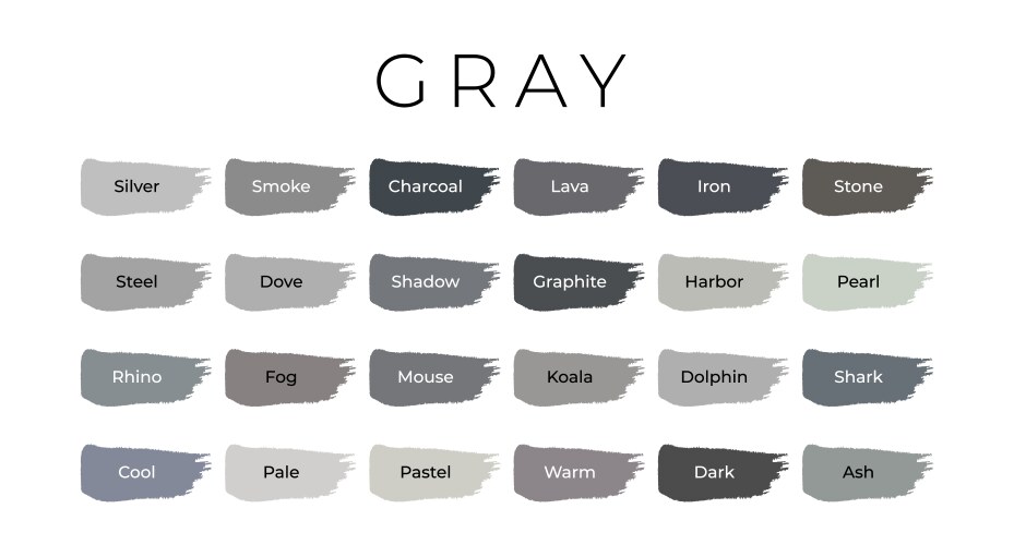 gray paint color swatches with shade names vector image